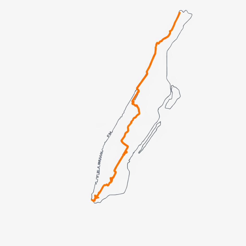 The entire length of Manhattan walking route between Battery Park and Inwood